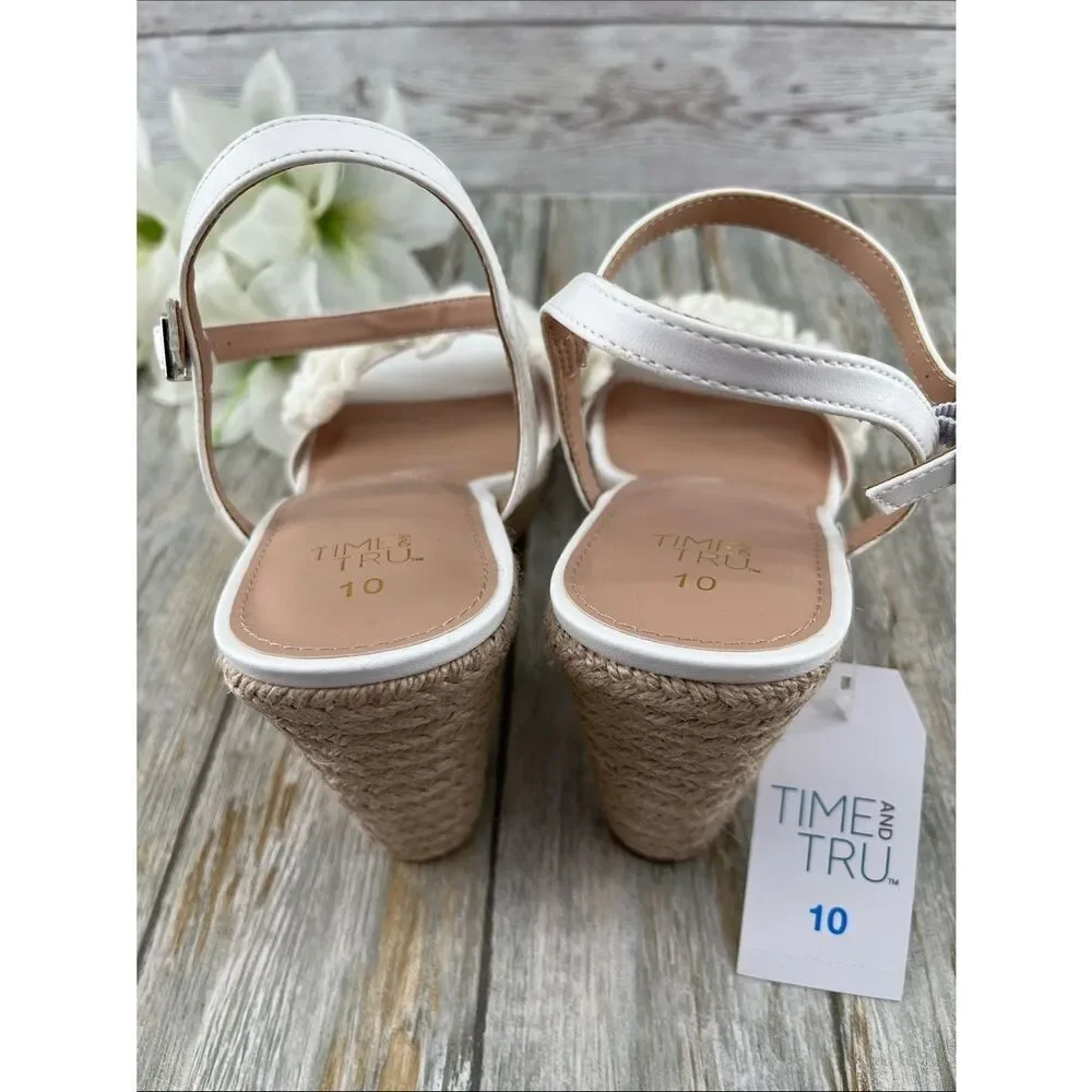 Women's Macrame Flower Espadrille Wedge Sandals Shoes Size 10